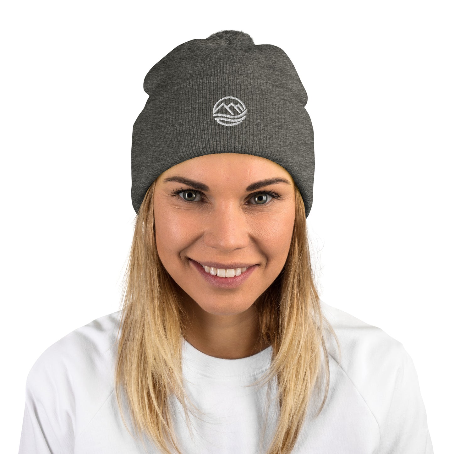 Embroidered Pom-Pom Beanie