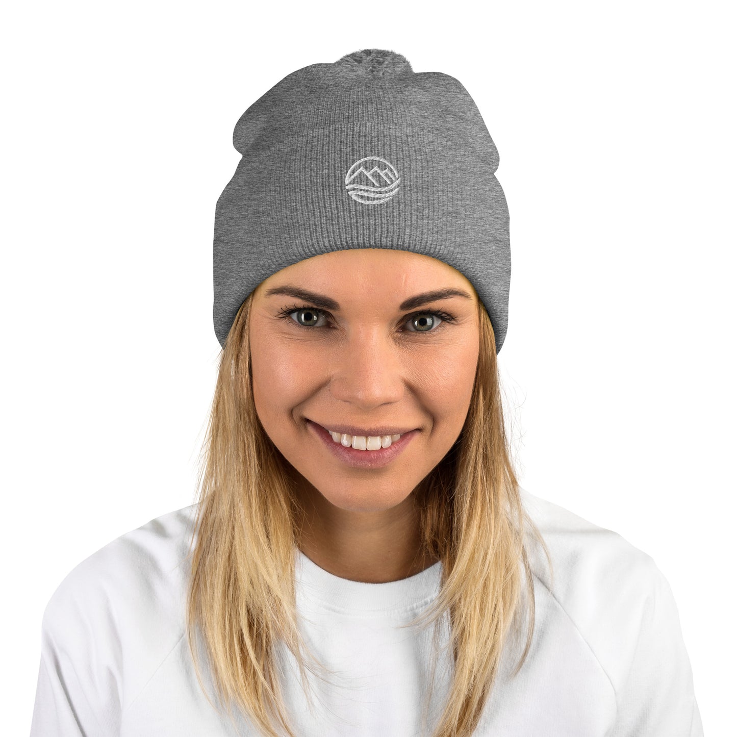 Embroidered Pom-Pom Beanie