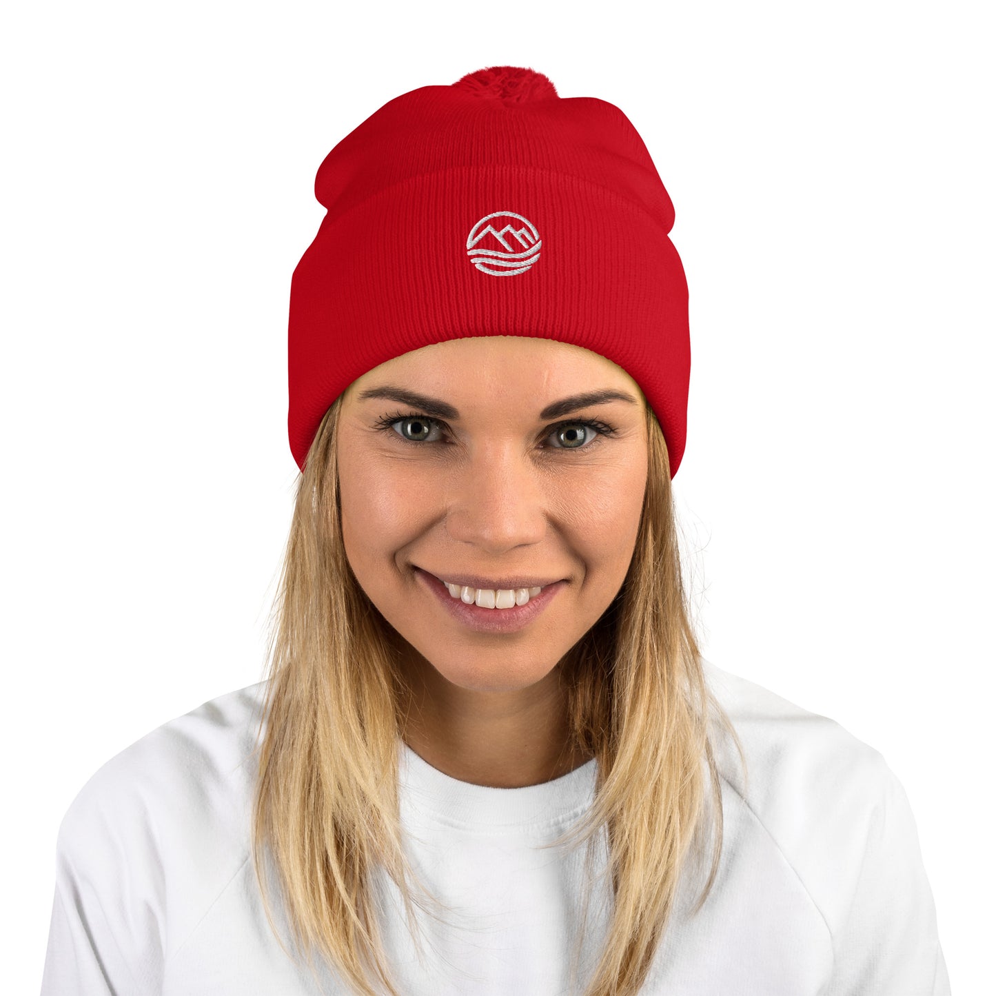 Embroidered Pom-Pom Beanie